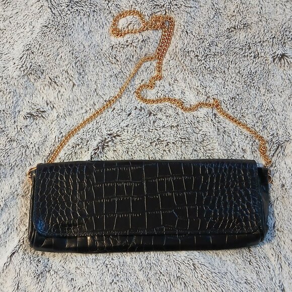 VINTAGE WOMEN'S CROCO EMBOSSED BLACK EXIMIOUS OF LONDON  PURSE - Picture 1 of 10